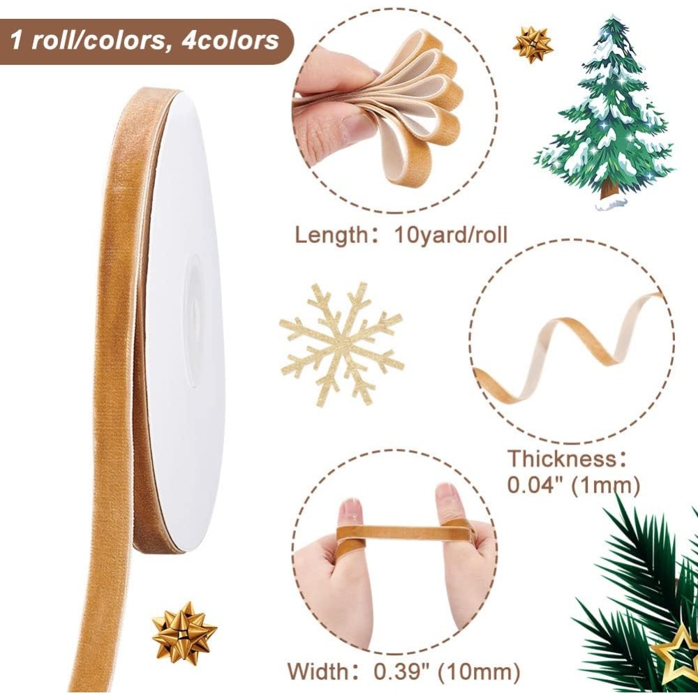 4 Rolls 4 Colors Single Face V - Velvet Ribbon Roll ulasan dan harga
