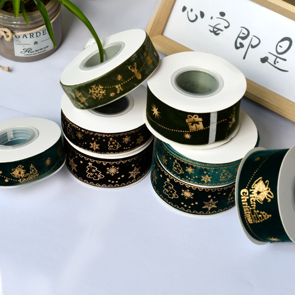 5 Yards/Roll 2.5cm Christmas G - Velvet Ribbon Roll ulasan dan harga